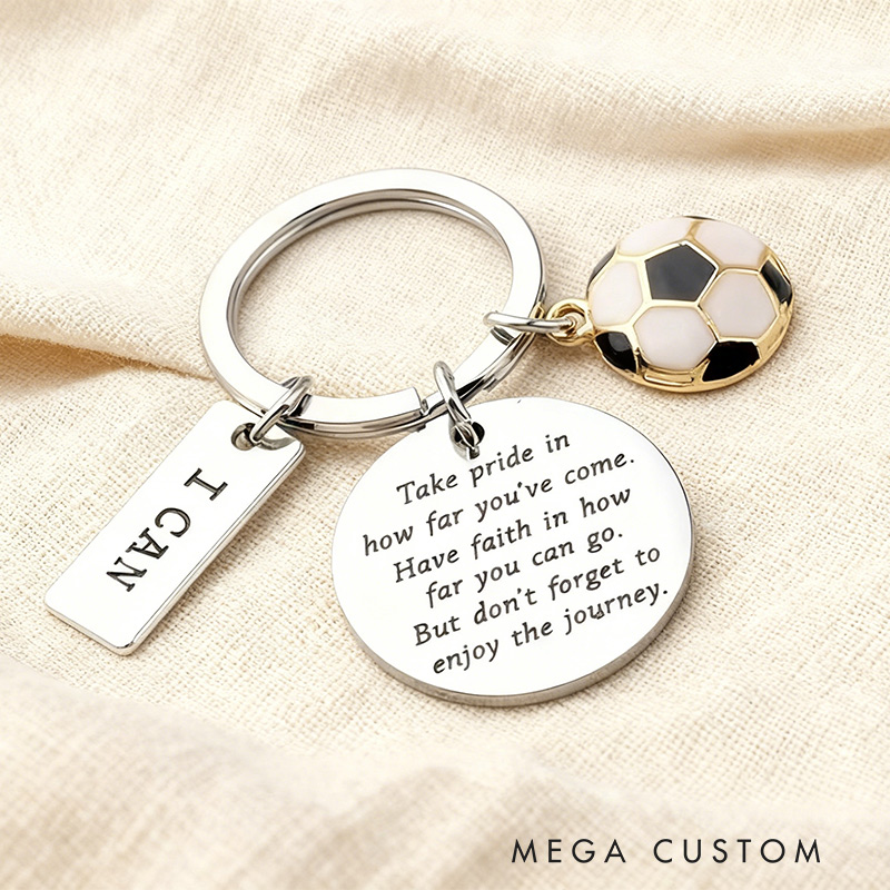 Personalized Stainless Steel Soccer Keychain Custom Engraved Text Perfect Gift for Soccer Fans