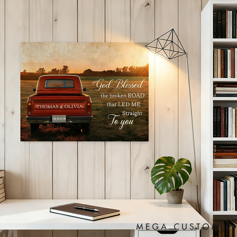 Personalized Couple Gifts Custom Vintage Truck Wall Art with Names Rustic Poster for Bedroom Living Room Home Decor