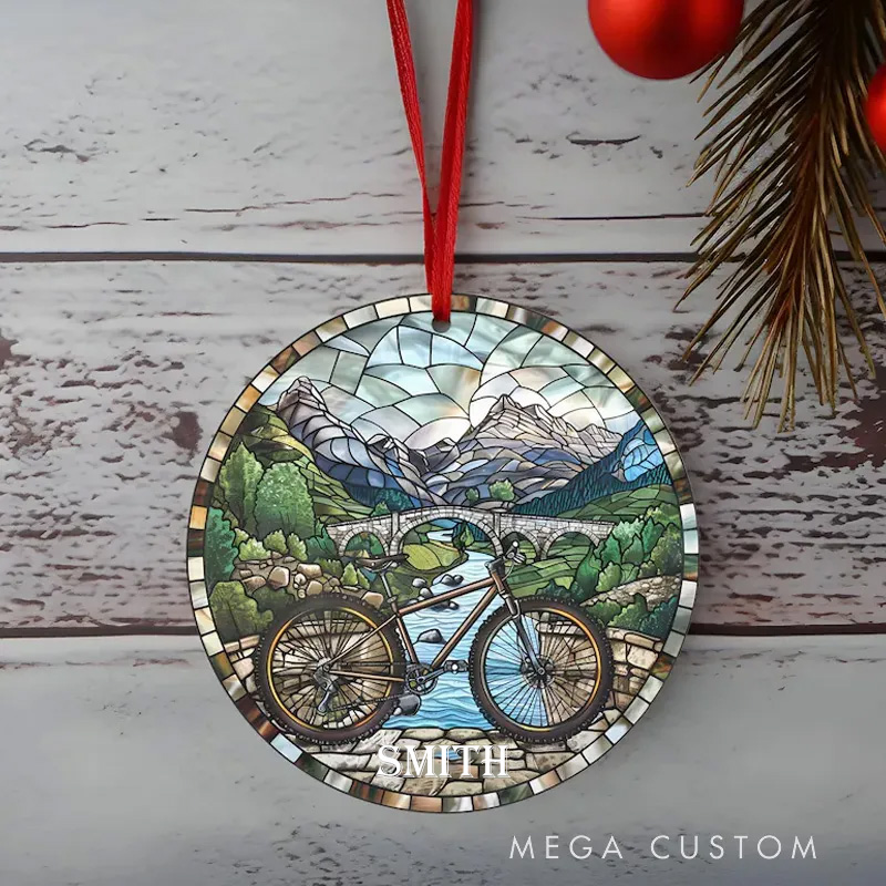 Personalized Stained Glass Mountain Bike Ornament Stained Glass Look Design Bike Lover Gift Real Glass Ornament
