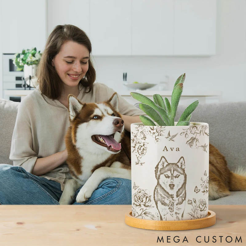 Personalized Pet Lover Flower Pet Photo Ceramic Planter Pot with Name Plant Pot