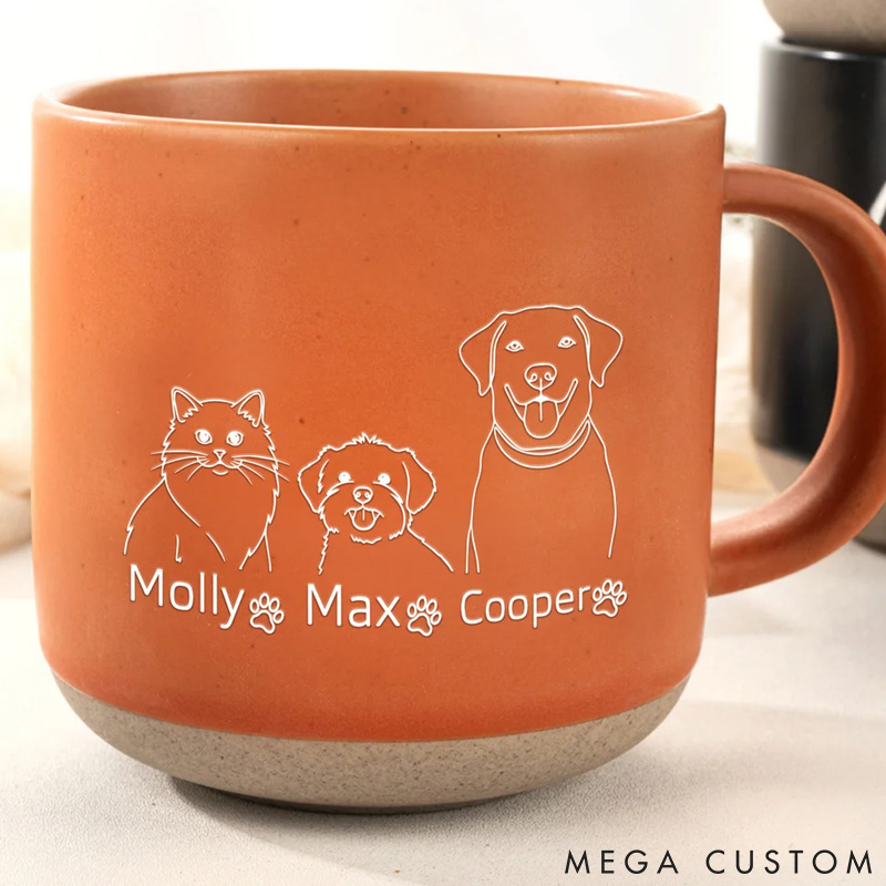 Personalized Pet Lover Pet Photo Line Art Style Silhouette Mugs