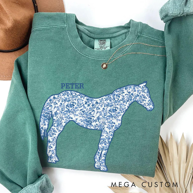 Personalized Floral Horse Sweatshirt Horse Lovers Gift Funny Animals Sweater Cowgirl Gift for Riding Lovers