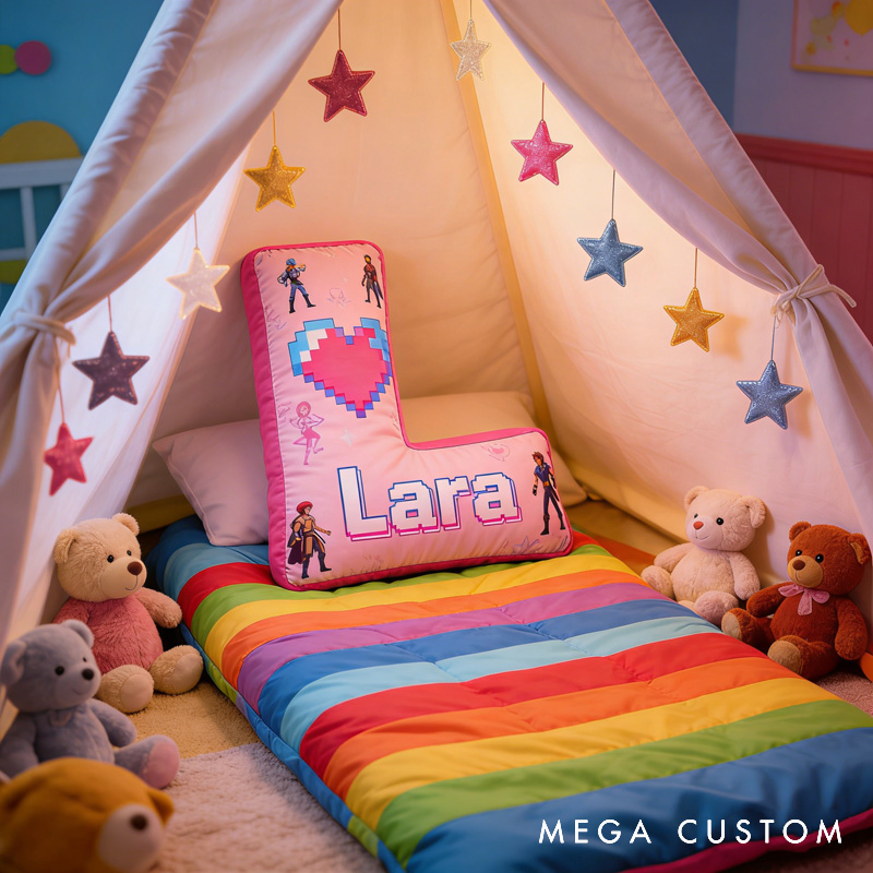 Personalized Heart Game Pixels Letter Pillow with Name Perfect Gift for Gamers and Kids for Valentine's Day Anniversary Confession Birthday