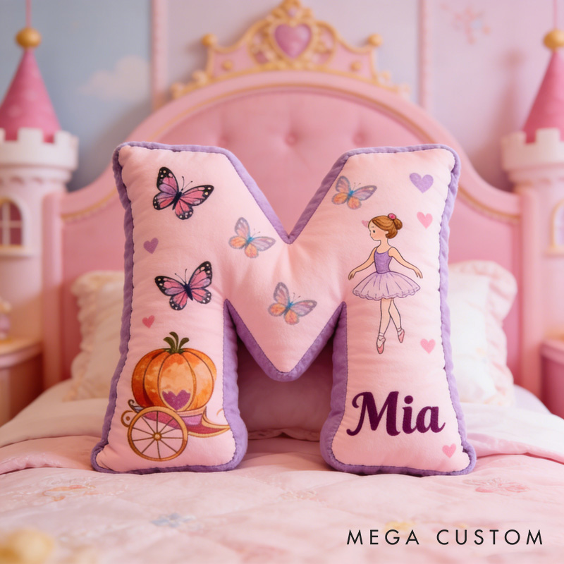 Personalized Ballet Dancers Pumpkin Carriage Cartoon Letter Pillow with Name Soft Stuffed Toy for Kids and Lover Unique Decorative Cushion for Girls' Room for Valentine's Day Anniversary Birthday
