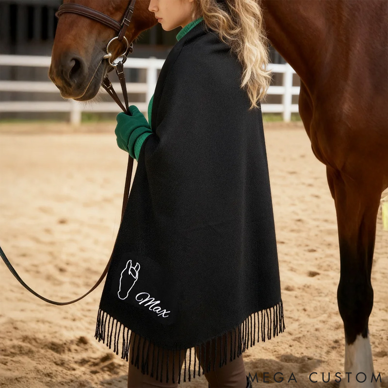 Personalized Pet Lover Pet Embroidered Horse Face Silhouette Soft Warm Scarf Shawl with Name Birthday Gift for Couple