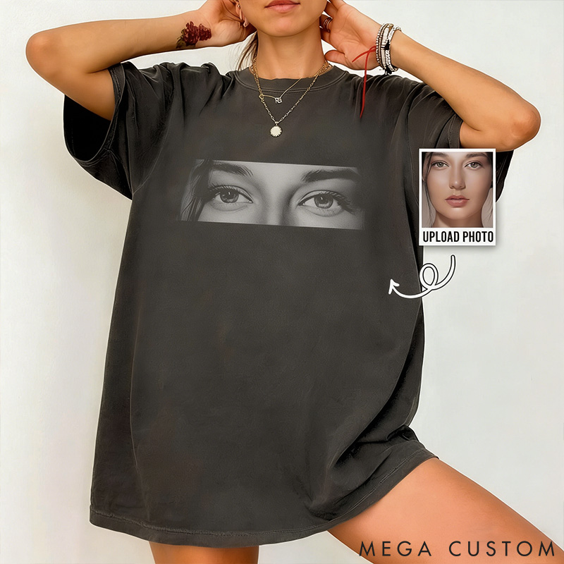 Personalized Couple Human Eyes Photo Washed T-Shirts Custom Girlfriend Boyfriend Eye Love You Shirts with Name Anniversary Gift Valentine's Day Gift