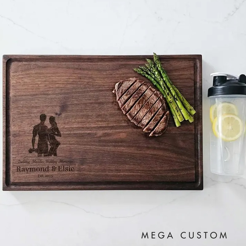 Personalized Engraved Gym Enthusiast Couple Cutting Board with Athletic Couple Fitness Lover for Gym Lovers
