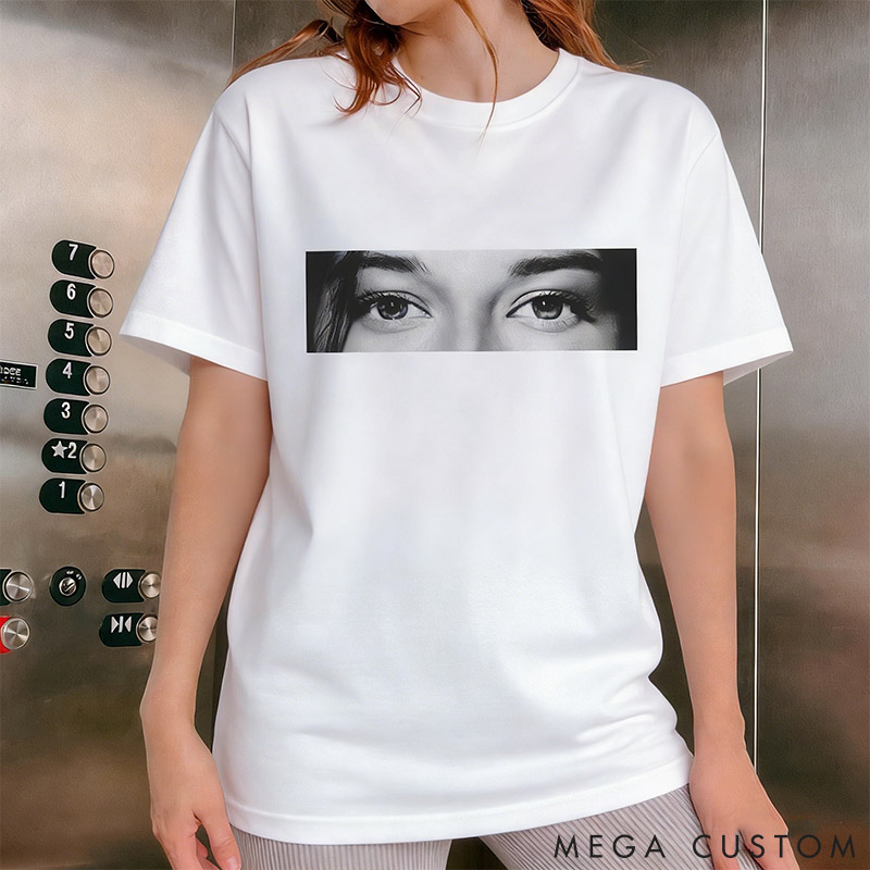 Personalized Couple Human Eyes Photo T-Shirts Custom Girlfriend Boyfriend Eye Love You Shirts Tee with Name Anniversary Gift Valentine's Day Gift