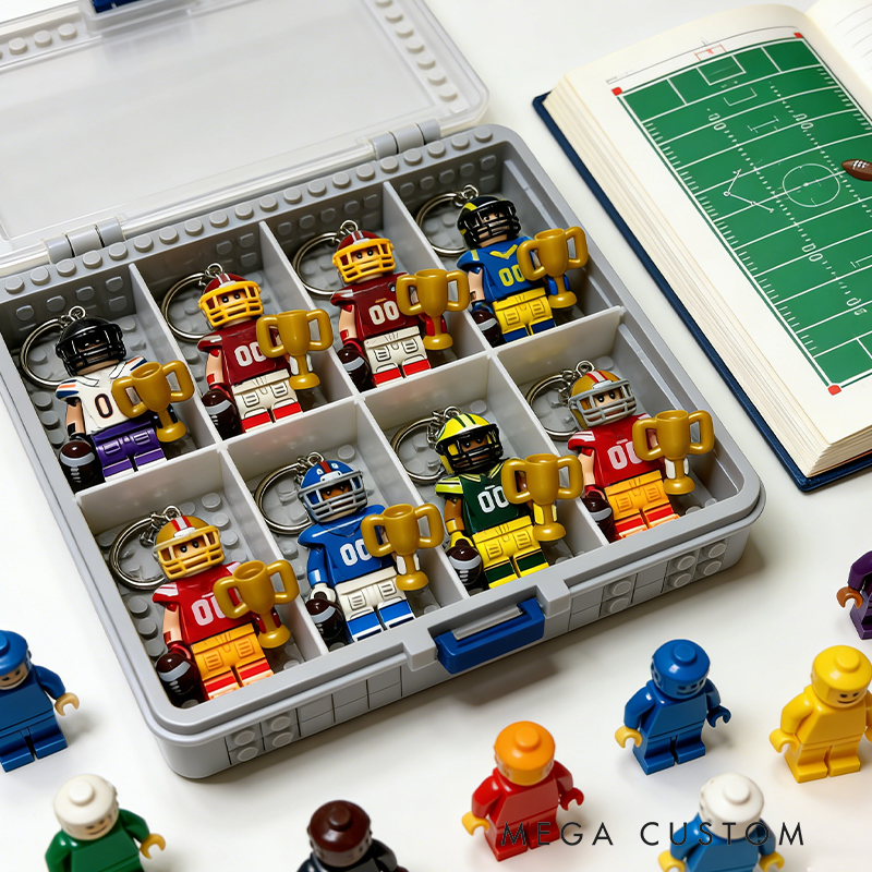 Personalized Football Player Style Keychains – Mini Trophy & Helmet Figure Key Rings