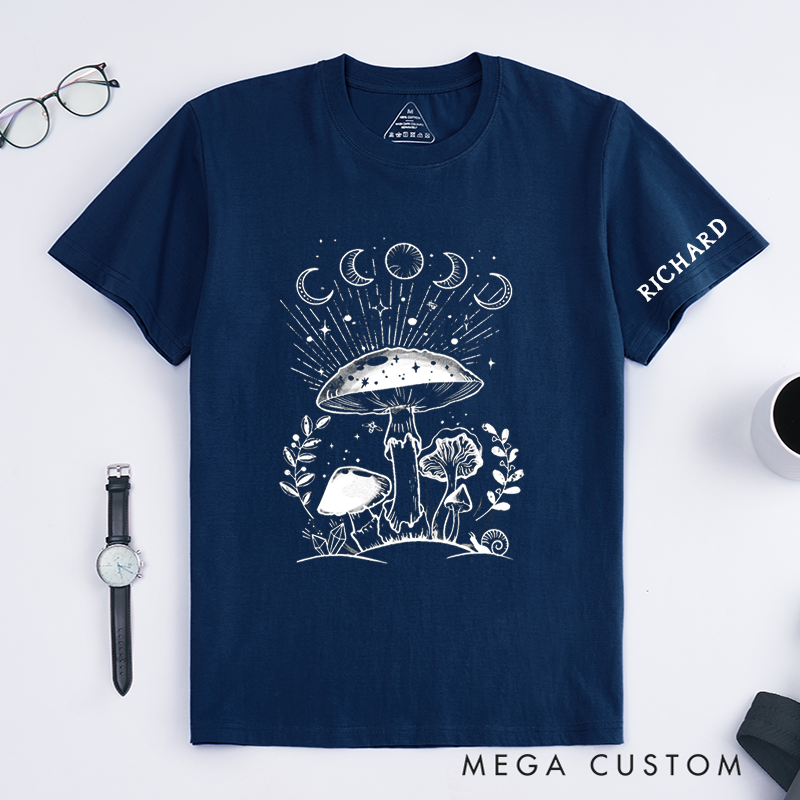Personalized Mushroom Moon Phase Classic T-Shirt Custom Nature Psychic Gifts for Women Men Spiritual Nature Lover Birthday
