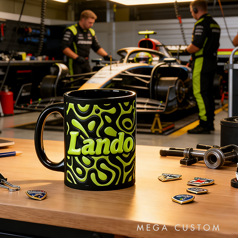 Personalized Racing Gifts Custom Name Coffee Mug with 3D Print Pattern F1 Style Cup for Car Enthusiasts