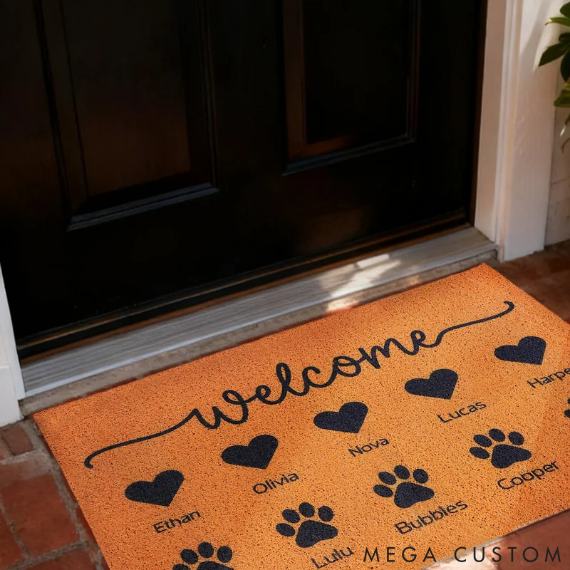 Personalized Pet Lover Welcome Family Heart Paw Doormat