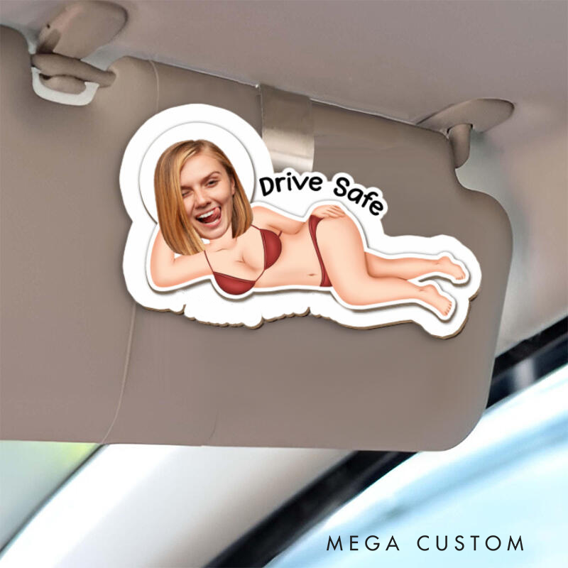 Personalized Funny Gifts Custom Face Car Visor Clip with Bikini Girl Design Add Photo Car Accessory for Boyfriend