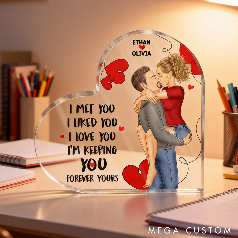 Personalized Couple Forever Yours Heart-Shaped Acrylic Plaque Custom Valentines Anniversary Gift For Couples
