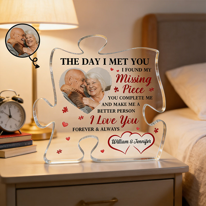 Personalized Photo The Day I Met You Puzzle Acrylic Plaque Custom My Missing Piece Puzzle Shaped Acrylic Plaque Gift for Couples