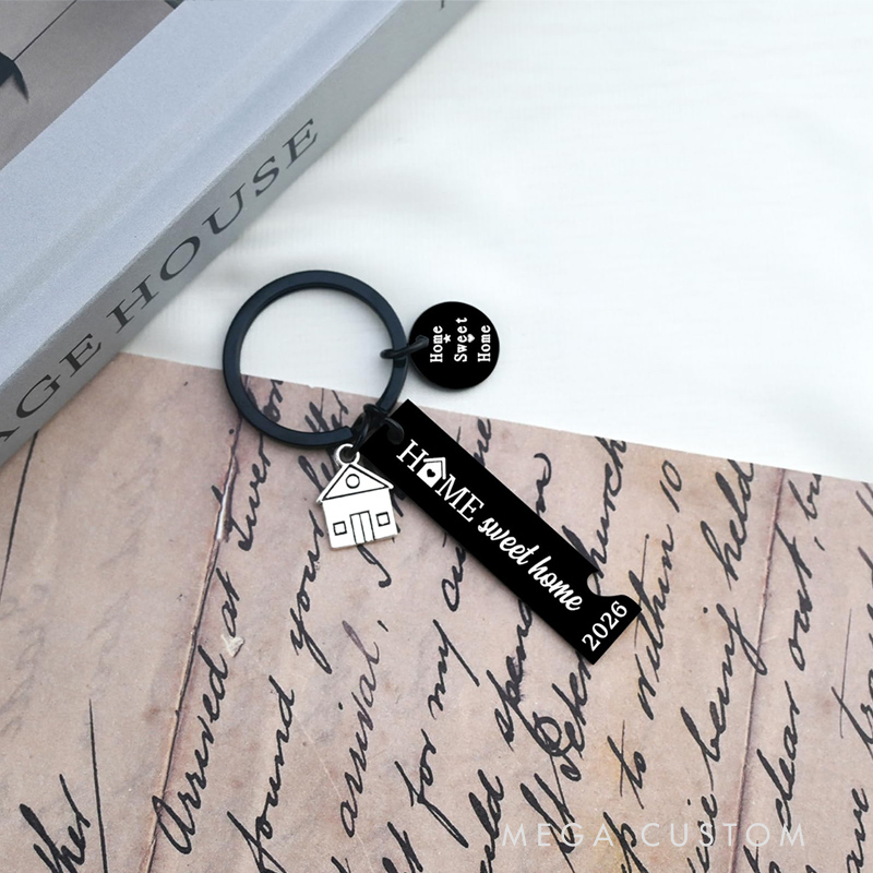 Personalized New Home Keychain Engraved Custom Text Housewarming Anniversary Gift