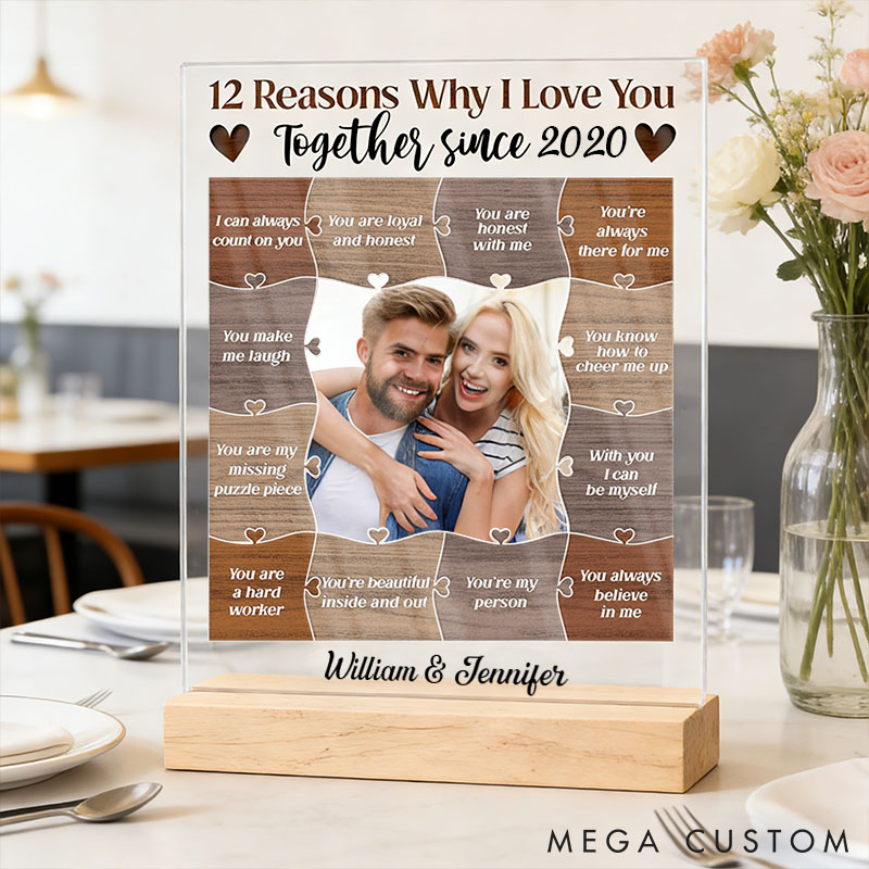 Personalized 12 Reasons Why I Love You Acrylic Plaque Custom Photo  Acrylic Plaque for Couple Anniversary Gift for Husband Wife Boyfriend Girlfriend
