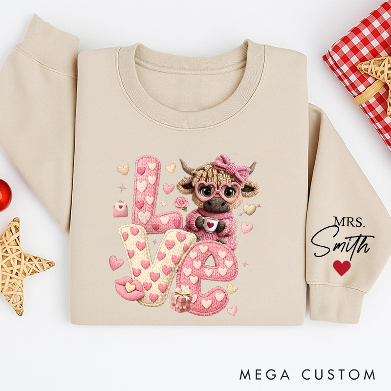 Personalized Girlfriend Wife Fur Thread Cow Valentine's Day Sweatshirt Custom LOVE Cow Sweatshirt Anniversary Valentine's Day Gift for Him Her