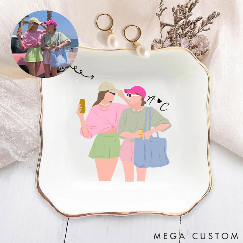 Personalized Bestie Faceless Portrait Trinket Dish Custom Photo Galentine Gift for Bastie Valentine Gift for Friendship