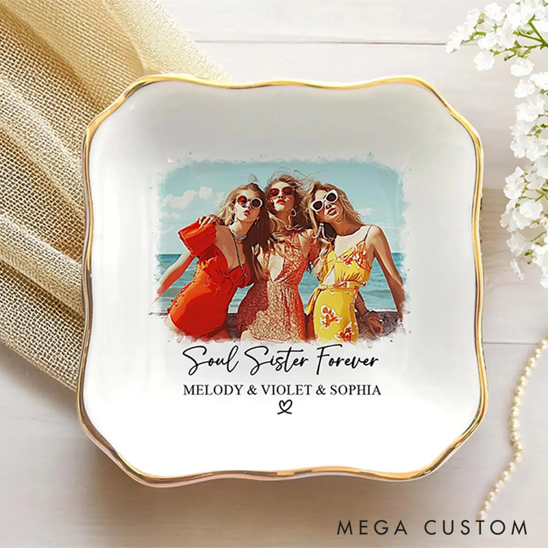 Personalized Bestie Photo Ceramic Trinket Jewelry Dish Custom Photo and Names Galentine Gift for Bastie Valentine Gift for Friendship
