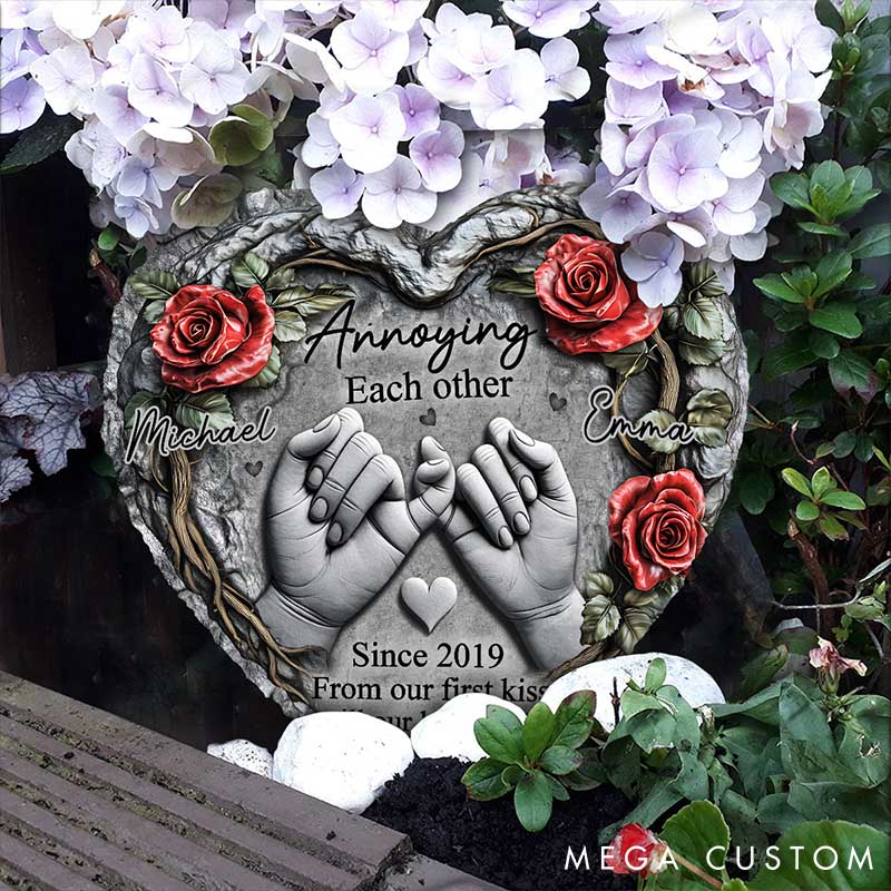 Personalized Couple From Our First Kiss Till Our Last Breath Heart Shaped Stone with Stand Custom Pinky Promise 3D Effect Stone Valentines Day Gift