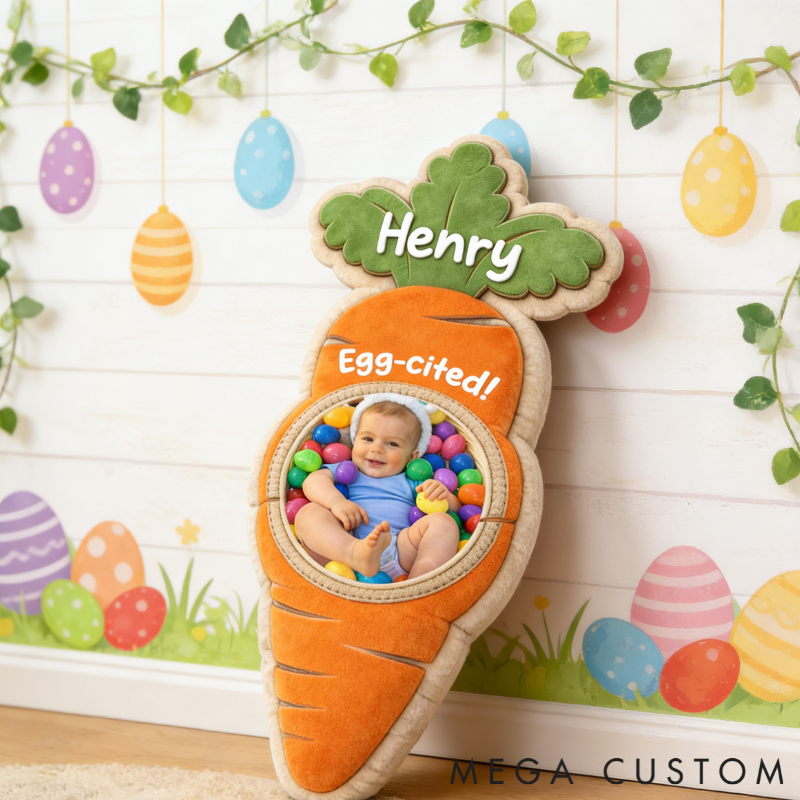 Personalized Funny Easter Carrot Shaped Pillow Custom Photo and Name Holiday Gift for Kids