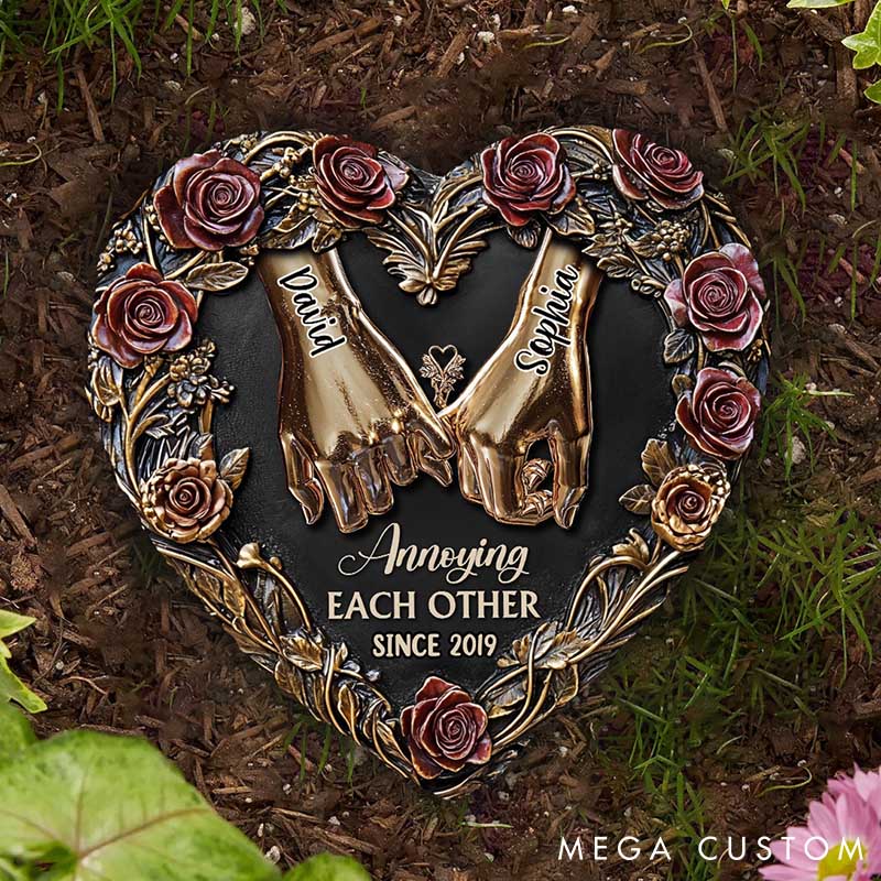 Personalized Couple Annoying Each Other Since Heart Shaped Stone with Stand Custom Pinky Promise Imitation Copper 3D Effect Stone Valentines Day Gift