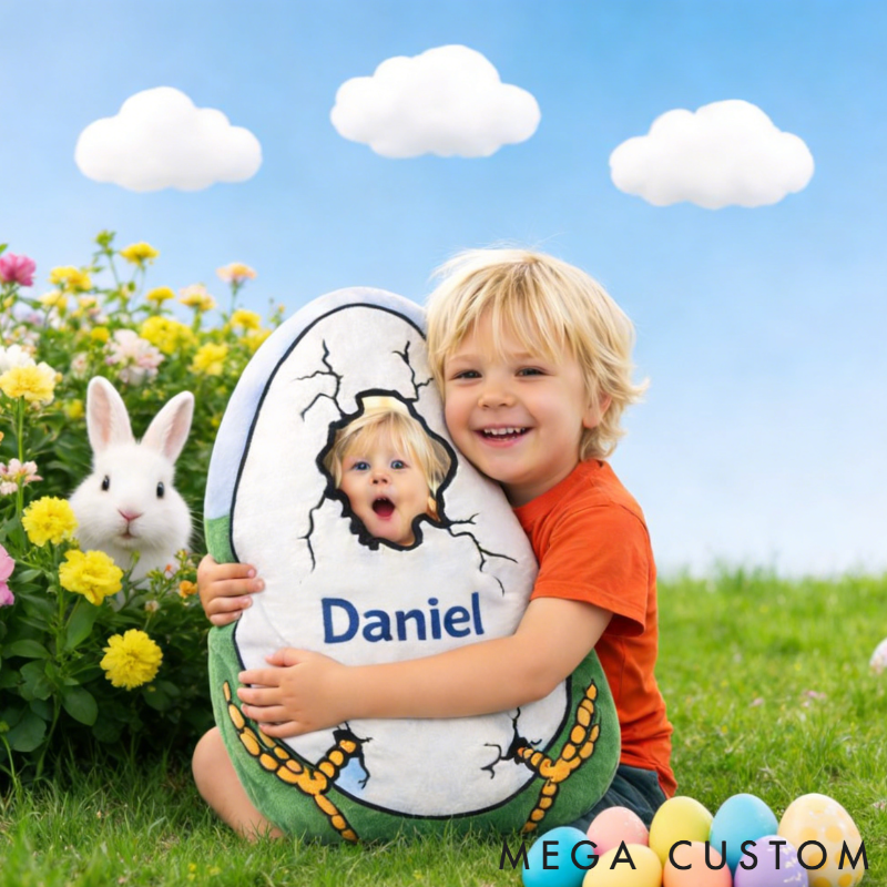 Personalized Funny Easter Egg Shaped Pillow Custom Face Photo and Name Novelty Holiday Gift for Kids