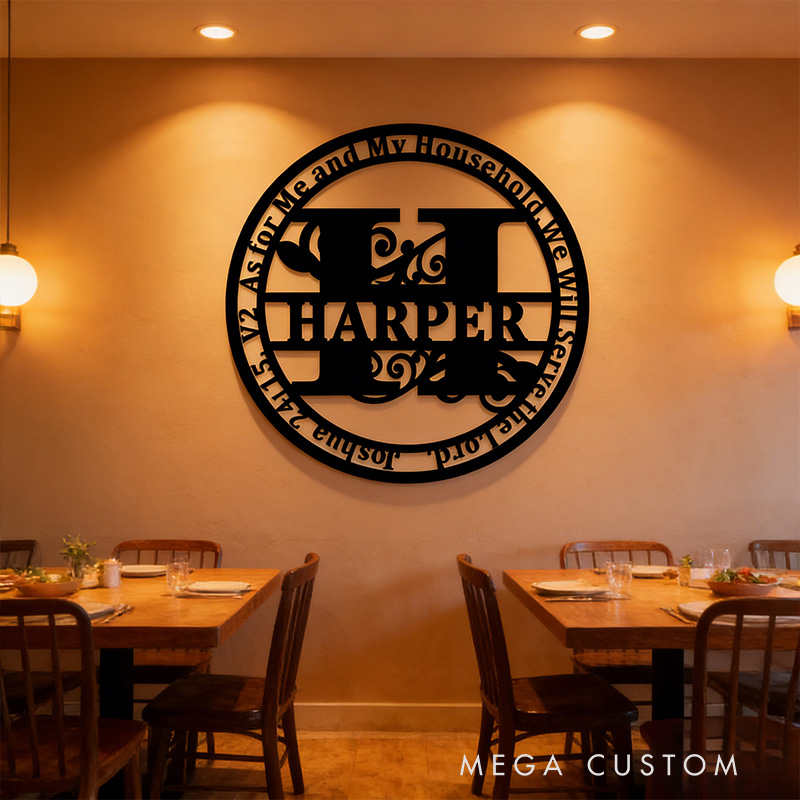 Personalized Joshua 24:14 Bible Verse Prayer Metal Sign with Custom Initial and Name Wall Art Wedding Gift Anniversary Gift Christian Religious Gift