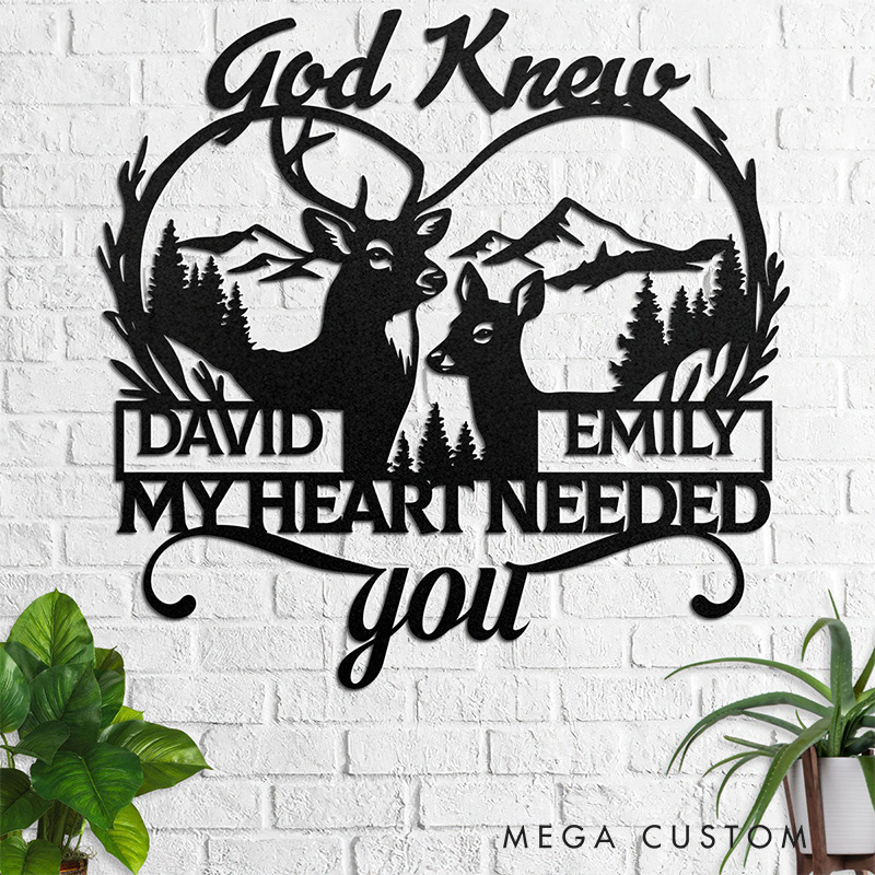 Personalized Deer Love Mountains Metal Wall Art Sign with Custom Names Religious Wall Art Wedding Gift Anniversary Gift Christian Gift for Couple