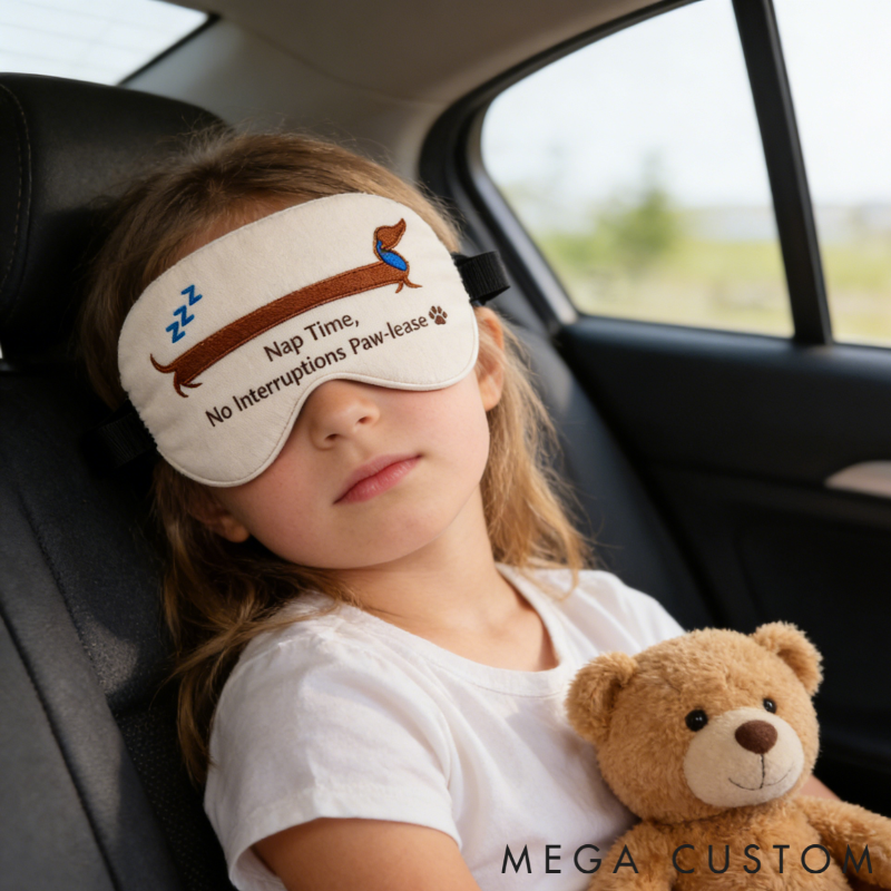 Personalized Embroidered Dachshund Humorous Sleep Mask Custom Text All Day Comfort Whimsical Sleep Pal