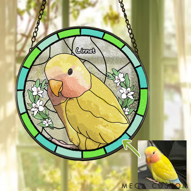 Personalized Pet Lover Funny Custom Lovebird Portrait Stained Sun Catcher