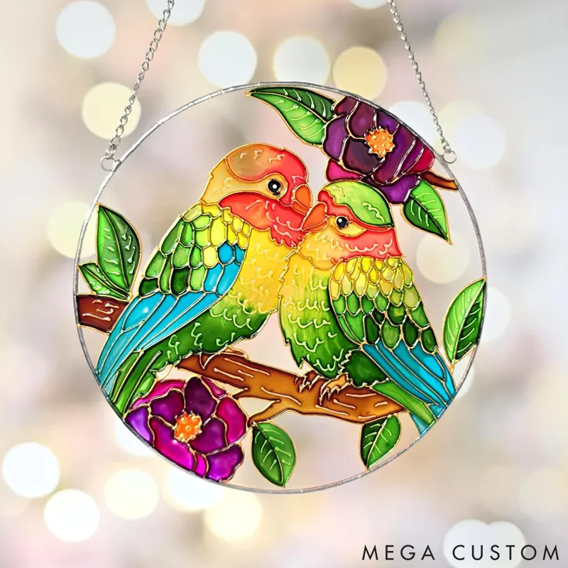 Personalized Pet Lover Funny Lovebirds Portrait Stained Sun Catcher