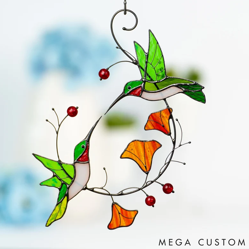 Personalized Pet Lover Funny Couple of Chickadees Stained Sun Catcher