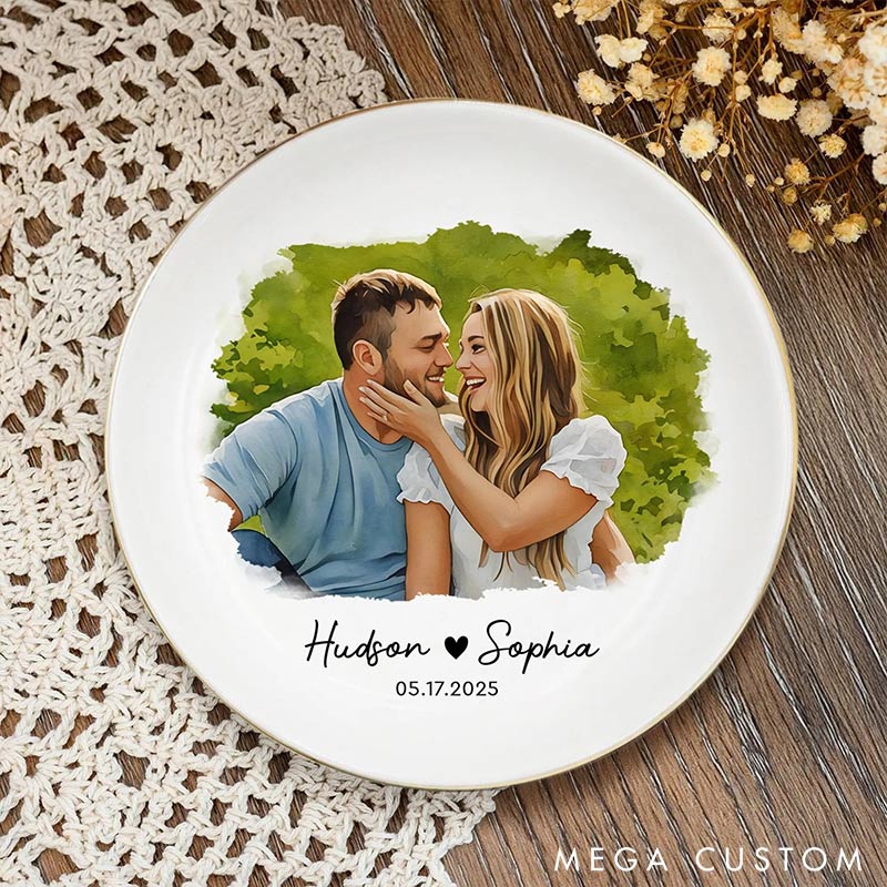 Personalized Couple Custom Photo Portrait Jewelry Dish with Name Keepsake Valentine's Gift for Wife Anniversary Gift for Girlfriend Unique Gift for Couple