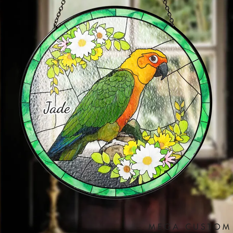Personalized Pet Lover Funny Couple Custom Bird Portrait Sun Catcher