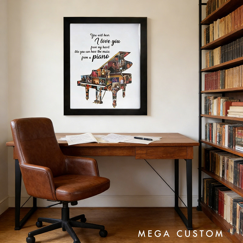 Personalized Multiple Photo Collage with Guitar Piano Other Instruments Picture Frame with Text Home Decor Birthdays Anniversaries Christmas Gifts for All Music Lovers