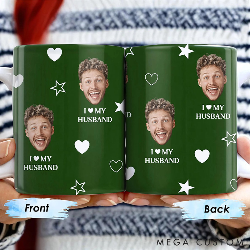 Personalized Couple I love My Husband Mug Custom Photo Portrait  Mug Full Printed Funny Mug for Couple Valentine's Gift for Husband