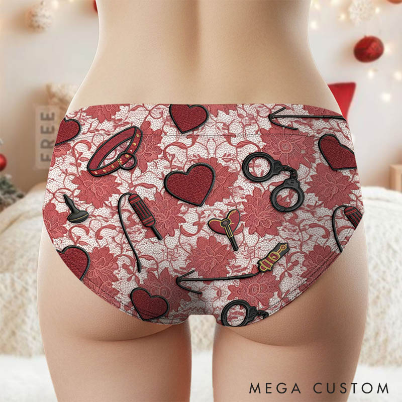 Personalized Girlfriend Wife Lace Pattern Low-waisted Briefs Custom Women I Belong To My Knees Sucking Underwear with Name Valentines Day Gift for Her