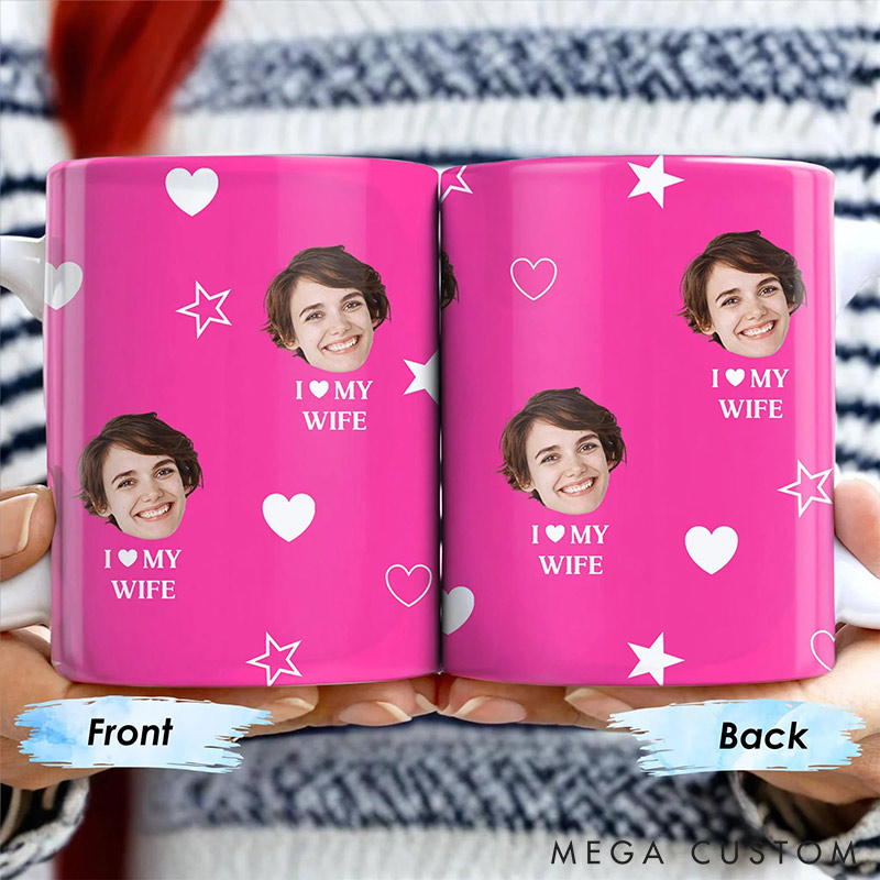 Personalized Couple I love My Wife Mug Custom Photo Portrait  Mug Full Printed Funny Mug for Couple Valentine's Gift for Wife