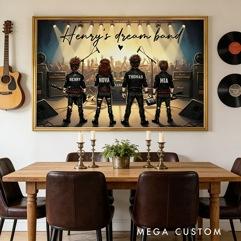 Personalized Retro Rock Dream Band Home Decor Poster with Photo and Name Gift for Fans Familys Friends Dad Mother Husband Son