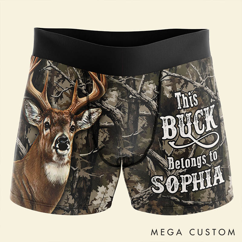 Personalized Men This Buck Belongs to Her Boxer Brief Custom Boyfriend Husband Underwear with Girlfriend Wife Name Valentines Day Gift for Him