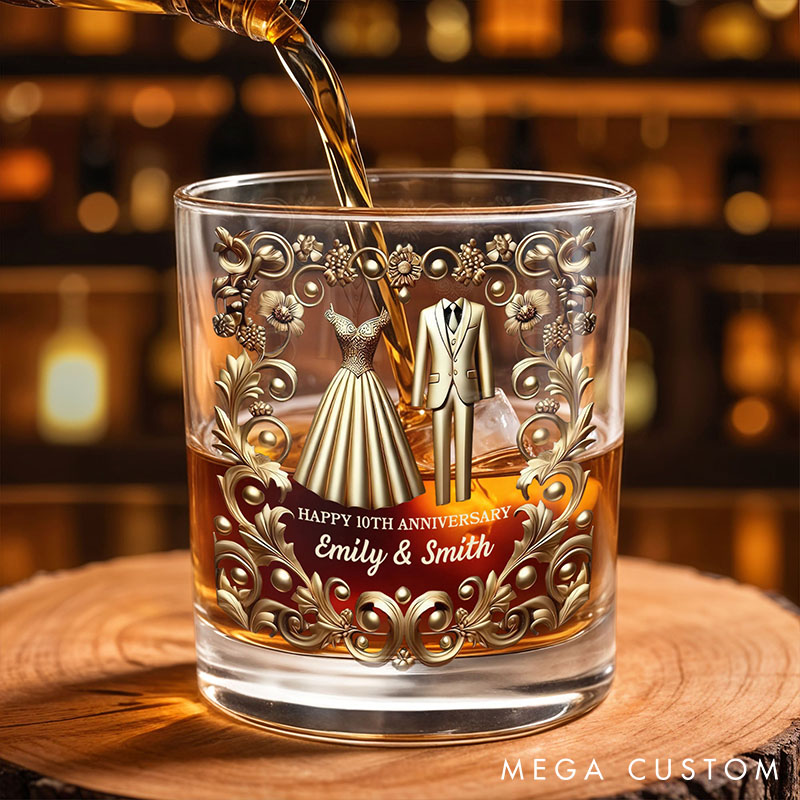 Personalized Happy Anniversary Whiskey Glass Set Celebrate Special Milestone Whiskey Glass Wedding Anniversary Valentines Gift for Couples