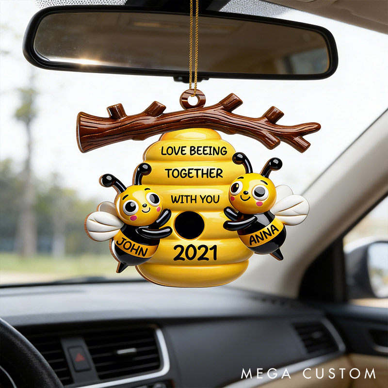 Personalized Love Beeing Together with You Acrylic Car Ornament with Name Year Valentine's Day Gift for couple Anniversary Gift for Him Her