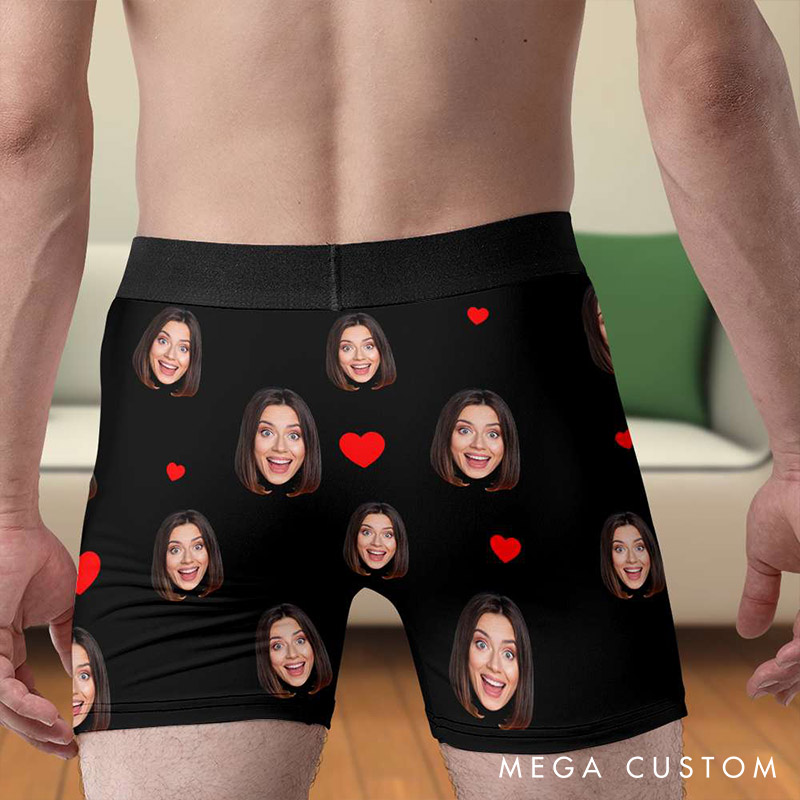 Personalized Girlfriend Wife Face Full Service Open 24 Hours for Her Boxer Briefs Men Underwear with Woman Face Photo Valentines Day Gift for Him