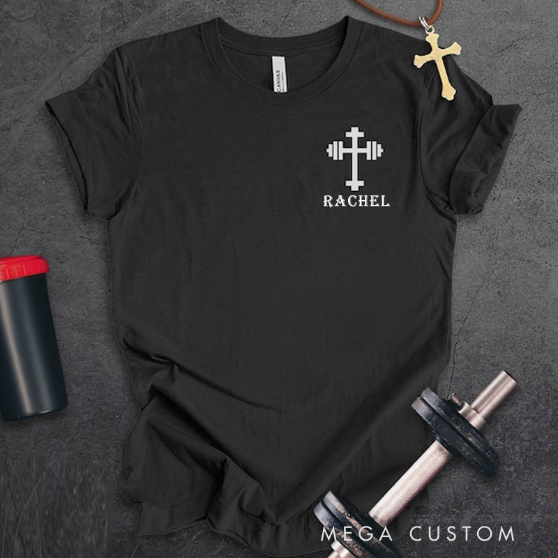 Personalized Christian Barbell Cross Gym Classic T-Shirt for Fitness Enthusiasts Bodybuilders and Gym Lovers