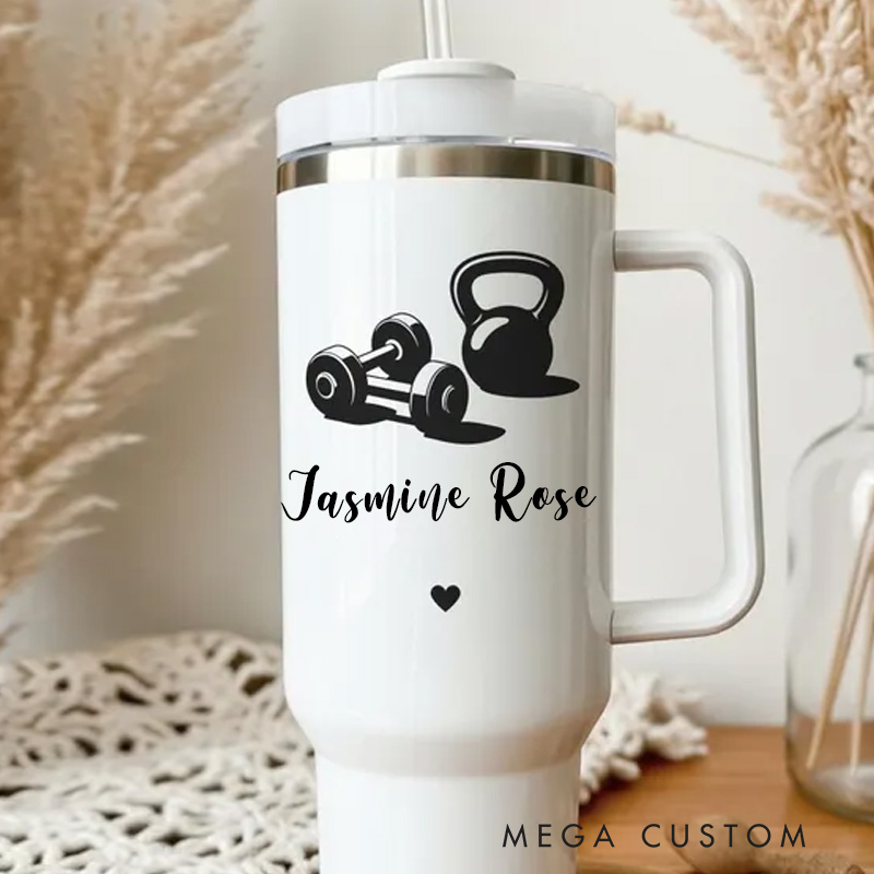 Personalized Barbell Workout Tumbler Lifting Girl Water Bottle Muscle Mommy Gift for Gym Lovers