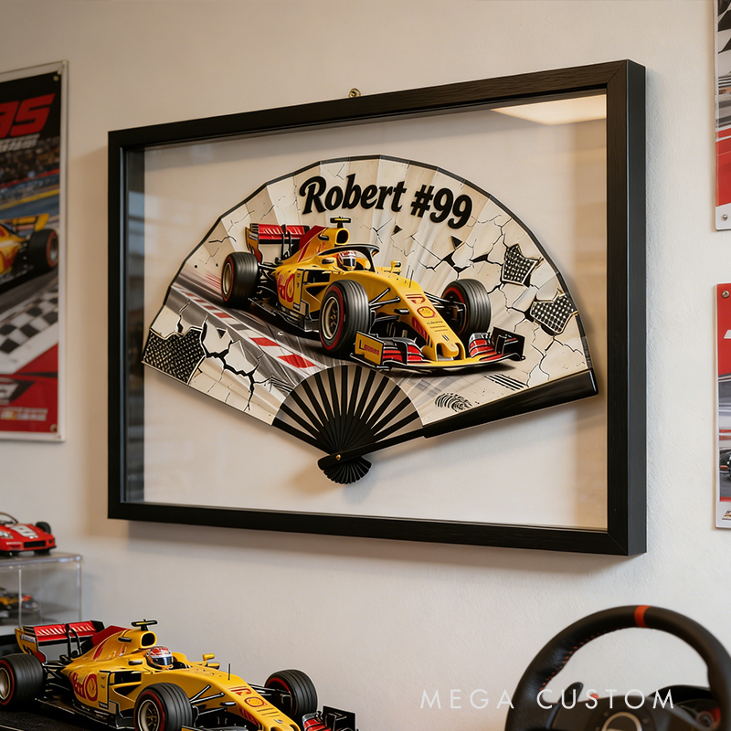 Personalized Racing Themed Pattern Fan the Perfect Gift for Racers