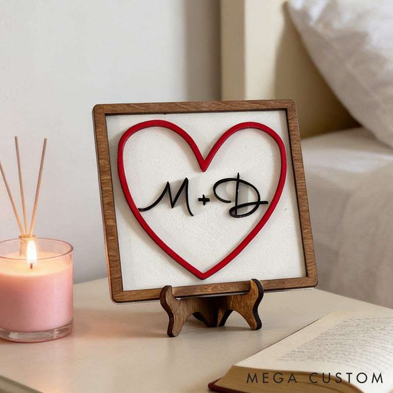 Personalized Initials Heart Sign Valentines Heart Signs with Initials Custom Couple Valentines Shelf Signs