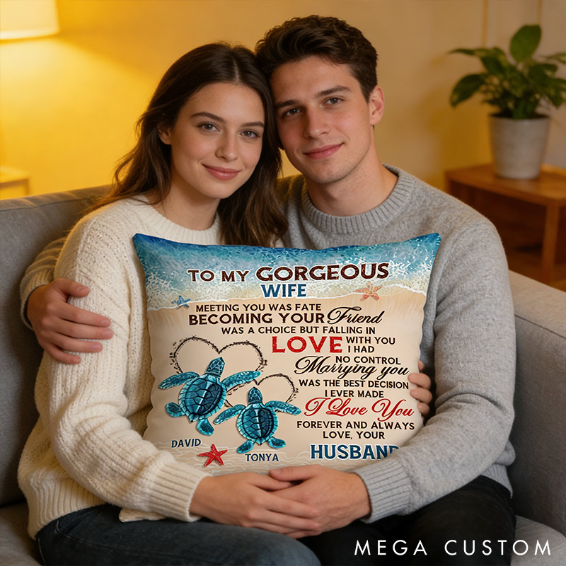 Personalized Sea Turtle Design Couple Throw Pillow Beach Design Home Pillow Valentine's Day gift for Couple Romantics Gift for Him Her